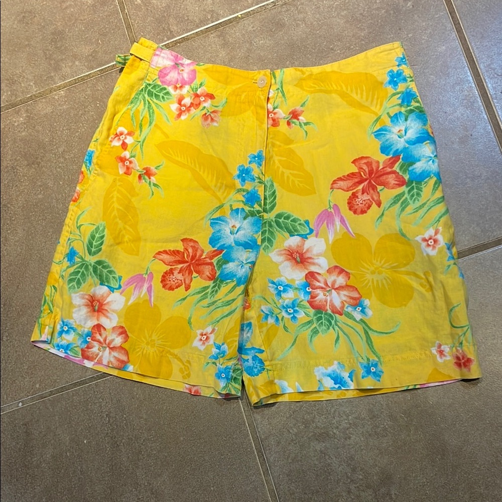 Vintage 90s Ralph Lauren 100 % Linen yellow High Rise Shorts! 8